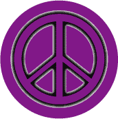 Neon Glow Purple PEACE SIGN with Black Border Purple Background--BUTTON