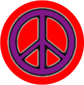 Neon Glow Purple PEACE SIGN with Black Border Red Background--BUTTON