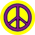 Neon Glow Purple PEACE SIGN with Black Border Yellow Background--BUTTON