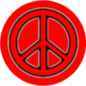 Neon Glow Red PEACE SIGN with Black Border Red Background--BUTTON