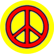 Neon Glow Red PEACE SIGN with Black Border Yellow Background--BUTTON