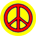 Neon Glow Red PEACE SIGN with Black Border Yellow Background--BUTTON