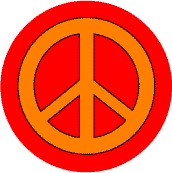 Orange PEACE SIGN on Red Background--BUTTON