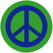 Blue PEACE SIGN on Green Background--BUTTON