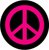 Pink PEACE SIGN on Black Background--BUTTON