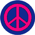 Pink PEACE SIGN on Blue Background--BUTTON
