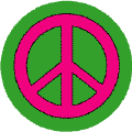 Pink PEACE SIGN on Green Background--BUTTON