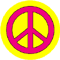 Pink PEACE SIGN on Yellow Background--BUTTON