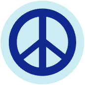 Blue PEACE SIGN on Light Blue Background--BUTTON