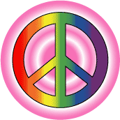 Rainbow PEACE SIGN with Pink Rings Background--BUTTON