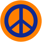 Blue PEACE SIGN on Orange Background--BUTTON