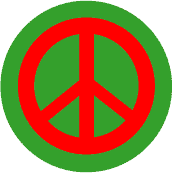 Red PEACE SIGN on Green Background--BUTTON