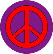 Red PEACE SIGN on Purple Background--BUTTON