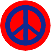 Blue PEACE SIGN on Red Background--BUTTON