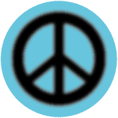 Warm Fuzzy Black PEACE SIGN on Blue Background--BUTTON