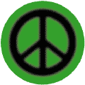Warm Fuzzy Black PEACE SIGN on Green Background--BUTTON