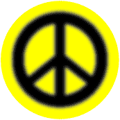 Warm Fuzzy Black PEACE SIGN on Yellow Background--BUTTON