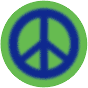 Warm Fuzzy Blue PEACE SIGN on Green Background--BUTTON