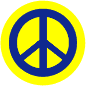 Blue PEACE SIGN on Yellow Background--BUTTON