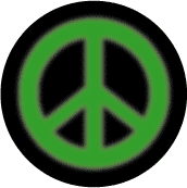 Warm Fuzzy Green PEACE SIGN on Black Background--BUTTON
