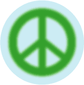 Warm Fuzzy Green PEACE SIGN on Light Blue Background--BUTTON