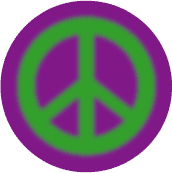 Warm Fuzzy Green PEACE SIGN on Purple Background--BUTTON