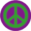 Warm Fuzzy Green PEACE SIGN on Purple Background--BUTTON
