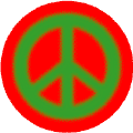 Warm Fuzzy Green PEACE SIGN on Red Background--BUTTON