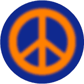 Warm Fuzzy Orange PEACE SIGN on Blue Background--BUTTON