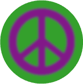 Warm Fuzzy Purple PEACE SIGN on Green Background--BUTTON
