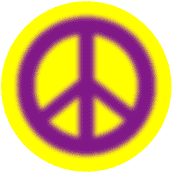 Warm Fuzzy Purple PEACE SIGN on Yellow Background--BUTTON