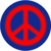 Warm Fuzzy Red PEACE SIGN on Blue Background--BUTTON
