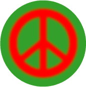Warm Fuzzy Red PEACE SIGN on Green Background--BUTTON