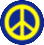 Warm Fuzzy Yellow PEACE SIGN on Blue Background--BUTTON