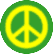 Warm Fuzzy Yellow PEACE SIGN on Green Background--BUTTON