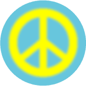 Warm Fuzzy Yellow PEACE SIGN on Light Blue Background--BUTTON