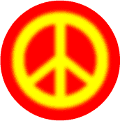 Warm Fuzzy Yellow PEACE SIGN on Red Background--BUTTON