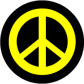 Yellow PEACE SIGN on Black Background--BUTTON
