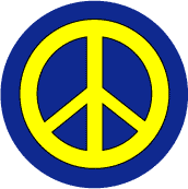 Yellow PEACE SIGN on Blue Background--BUTTON