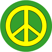 Yellow PEACE SIGN on Green Background--BUTTON
