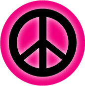 Glow Black PEACE SIGN on Hot Pink--BUTTON