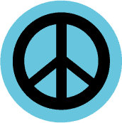 PEACE SIGN: Black on Blue Background--BUTTON