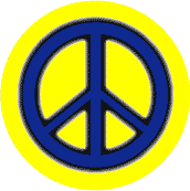 Glow Dark Blue PEACE SIGN Black Border on Yellow Background--BUTTON