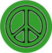 Glow Dark Green PEACE SIGN Black Border on Green Background--BUTTON