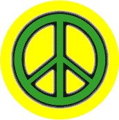 Glow Dark Green PEACE SIGN Black Border on Yellow Background--MAGNET