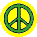 Glow Dark Green PEACE SIGN Black Border on Yellow Background--BUTTON