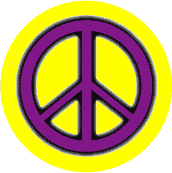 Glow Dark Purple PEACE SIGN Black Border on Yellow Background--BUTTON