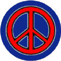 Glow Dark Red PEACE SIGN Black Border on Blue Background--BUTTON