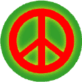 Glow Light Red PEACE SIGN on Green Background--BUTTON
