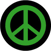 Green PEACE SIGN on Black Background--BUTTON